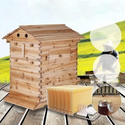 Bee Hives Wooden Beehive Kit Automatic Box with 7 Pieces Frames Auto Honey House for Beginning and Professional Beekeepers