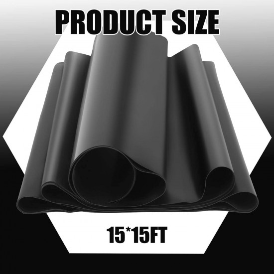 Pond Liner, 45 Mil EPDM Rubber Fish Safe Pond Liner Easy Cutting for Outdoor Waterfall, Fish or Koi Pond Water Garden, Fountains and Bed Planter, Black (15 x 15 Ft)