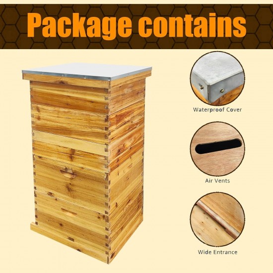 5-Layer Langstroth Beehive Dipped in 100% Beeswax, Complete Bee Hives and Supplies Starter Kit Includes 2 Deep Hive Bee Box & 3 Super Bee Hive(No Frame).