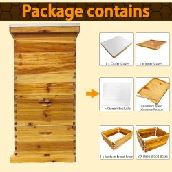 5-Layer Langstroth Beehive Dipped in 100% Beeswax, Complete Bee Hives and Supplies Starter Kit Includes 2 Deep Hive Bee Box & 3 Super Bee Hive(No Frame).