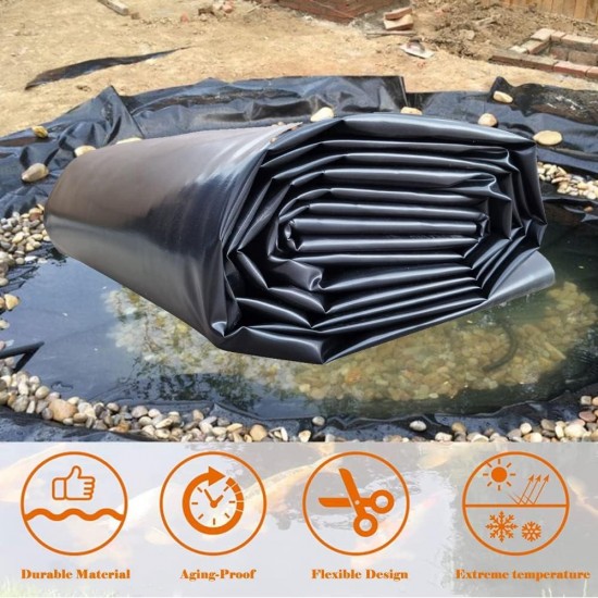 Pond Liner 20Mil 20x30ft Flexible Geomembrane Dam Liner Pond Skins HDPE Black Liner for Outdoor Ponds Water Garden and Fish Pond