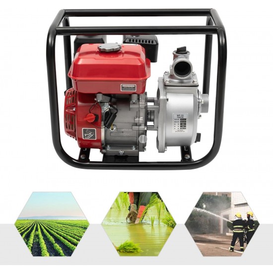 2inch Gasoline Engine Water Pump,7.5 HP 4-Stroke Gas Powered Trash Water Transfer Pump Garden Farm Irrigation Petrol Pump,Portable High Pressure with 24.61 ft Hose for Irrigation Pool