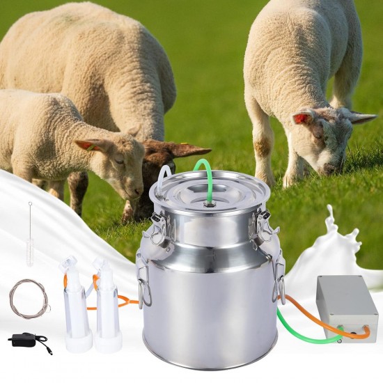 14L Goat Milking Machine, Portable Plug-in Speed Adjustable Pulsating Vacuum Pump, Food Grade 304 Stainless Steel Milk Bucket with Auto Stop Check Valve Goat Milker Machine