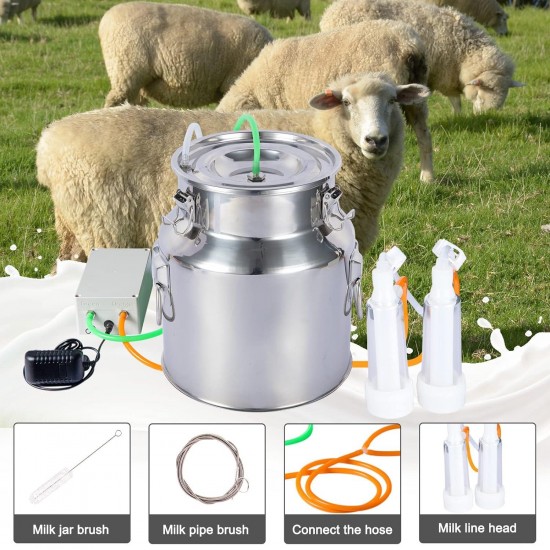 14L Goat Milking Machine, Portable Plug-in Speed Adjustable Pulsating Vacuum Pump, Food Grade 304 Stainless Steel Milk Bucket with Auto Stop Check Valve Goat Milker Machine