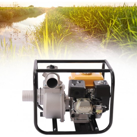 3-Inch Gas Water Semi Trash Pump, 4 Stroke 7.5HP Gasoline Powered Water Transfer Pump High Pressure Garden Irrigation Commercial Engine Pump for Agricultural Greenhouses, Tunnel Drainage