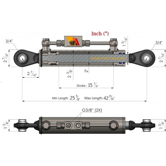 Hydraulic Top Link Cat. 1-1 with Locking Block 25 5/8” - 42 15/16” with 2 x Hoses