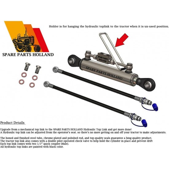 Hydraulic Top Link Cat. 2-2 with Locking Block 19 11/16” - 28” with 2 x Hose