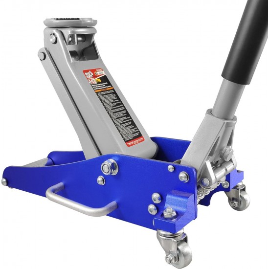 T815016L Torin Hydraulic Low Profile Aluminum and Steel Racing Floor Jack, 1.5 Ton (3,000 lb) Capacity, Blue &  Basics Steel Jack Auto Stands, 3 Ton Capacity, 1 Pair