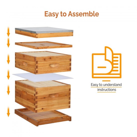 10 Frames Beehive, Complete Beehive Kit Includes 1 Deep Boxes, 1 Medium Box, Frames and Waxed Foundations, for Yard, Field, Bee Farm (2 Layer)