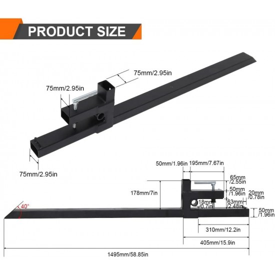 Clamp-On Pallet Forks 60 Total Length 1500 LB Capacity Heavy Duty Front Loader Forks with Adjustable Stabilizer Bar for Loader Bucket Skid Steer Tractor