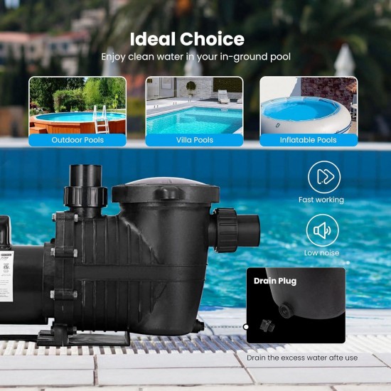 2.0 HP Self Priming In-Ground Swimming Pool Pump Dual Speed 2 1.5 and 1.25'' Inlet/Outlet 230V with Outdoor Smart Plug with 2 Individually Controlled Outlets