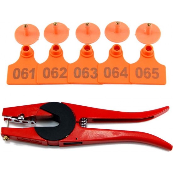 1000 Sets Numbered Plastic Livestock Ear Tags for Cattle Pigs Calf Goat Hogs Animal Identification TPU Earring Tagger with 1 pcs Pliers Applicator, Orange