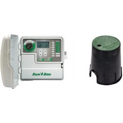 SST1200OUT Simple-to-Set Indoor/Outdoor Sprinkler/Irrigation Timer/Controller, 12-Zone & NDS Round 6 in. Valve Box and Cover, 9 in. Height, Black Box, Green ICV Cover