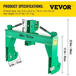 3-Point Quick Hitch, 3080 LBS Lifting Capacity Tractor Quick Hitch, 27.5 Between Lower Arms Attachments Quick Hitch, No Welding & 5 Level Adjustable Bolt, Adaptation to Category 1 & 2 Tractors