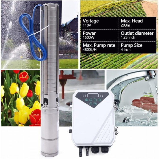 Submersible Water Pump,4 Inch Stainless Steel Solar Irrigation Water Pump with MPPT Controller, Solar Submersible Deep Well Farm Water Pump Pond Pump for Agricultural Irrigation