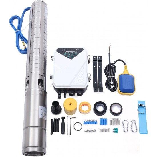 Submersible Water Pump,4 Inch Stainless Steel Solar Irrigation Water Pump with MPPT Controller, Solar Submersible Deep Well Farm Water Pump Pond Pump for Agricultural Irrigation