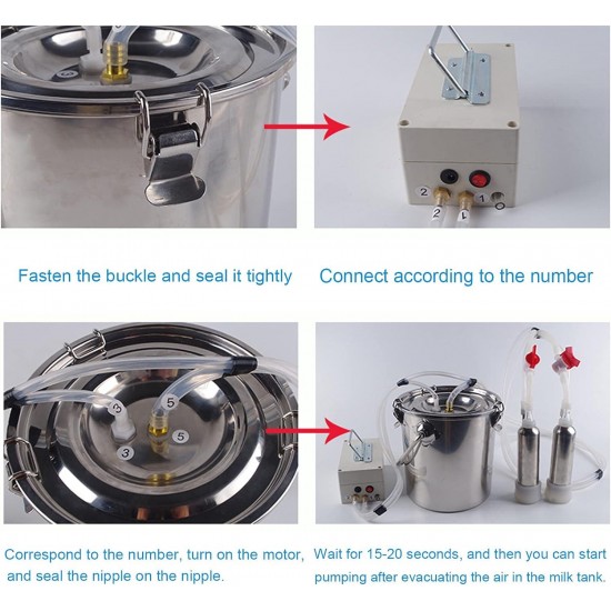 Electric Milking Machine for Cow Stainless SteelPulse Milking Machine Bucket Automatic Portable Livestock for Farm Household Milker 5/9/14L