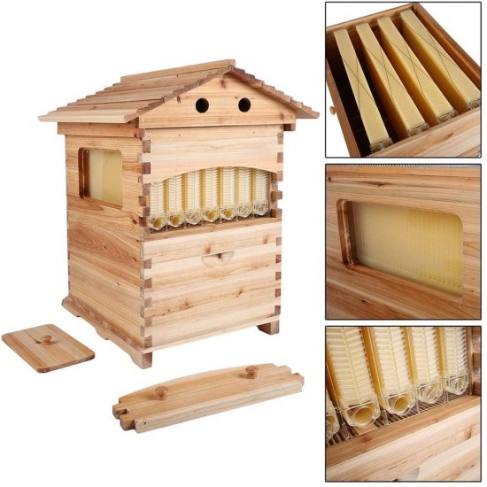 Flows Beehive Kit,Wooden Beekeeping House Beehive Boxes with 7 PCS Auto Bee Hive Frame for Beginning Professional Beekeepers