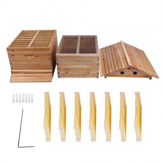 Flows Beehive Kit,Wooden Beekeeping House Beehive Boxes with 7 PCS Auto Bee Hive Frame for Beginning Professional Beekeepers