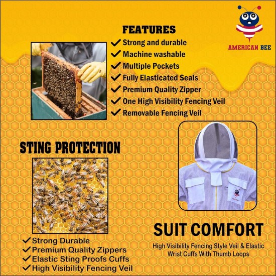 3 Layer Beekeeping Suit With Fancing Veil Sting Proof One Pair Gloves (2XL)