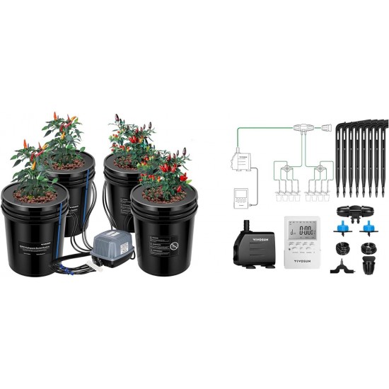 DWC Hydroponics Grow System with Top Drip Kit and Professional Automatic Drip Irrigation Kits, 15W Output, All in One Professional Grow Kit- Includes Pump, Timer and Regulator, 8 Pots Garden P