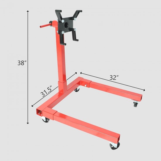 Auto Repair Rebuild Steel Engine Stand Folding Motor Hoist Dolly Mover Jack with 360 Degree Rotating Head, 1250 LB Capacity, Red