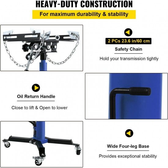 Transmission Jack, 1100 lbs Hydraulic Telescoping Transmission Jack, 33-67 High Lift, 2-Stage Floor Jack Stand 1/2 Ton Capacity with Foot Pedal, 360° Swivel Wheel, Garage/Shop Lift Hoist