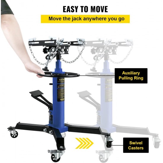 Transmission Jack, 1100 lbs Hydraulic Telescoping Transmission Jack, 33-67 High Lift, 2-Stage Floor Jack Stand 1/2 Ton Capacity with Foot Pedal, 360° Swivel Wheel, Garage/Shop Lift Hoist