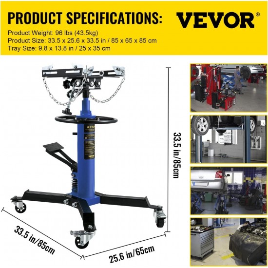 Transmission Jack, 1100 lbs Hydraulic Telescoping Transmission Jack, 33-67 High Lift, 2-Stage Floor Jack Stand 1/2 Ton Capacity with Foot Pedal, 360° Swivel Wheel, Garage/Shop Lift Hoist