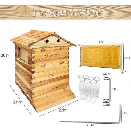 Bee Hives Boxes Starter Kit,Bee Box with Waxed Foundations with 7 pcs Upgraded Auto Frame,Food Grade BPA  Beekeeping Supplies