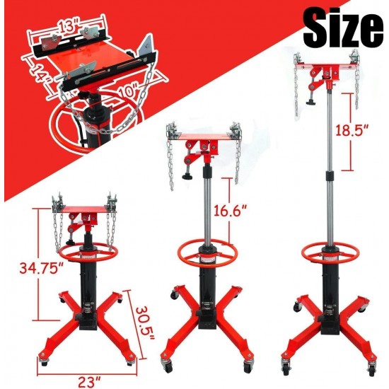 Transmission Jack 1660 lbs/ 0.75 Ton Capacity Hydraulic Telescopic Transmission Jack 34 - 70 Adjustable Height Telescoping Transmission Hydraulic with 360° Swivel Wheels Lift Hoist (Red)