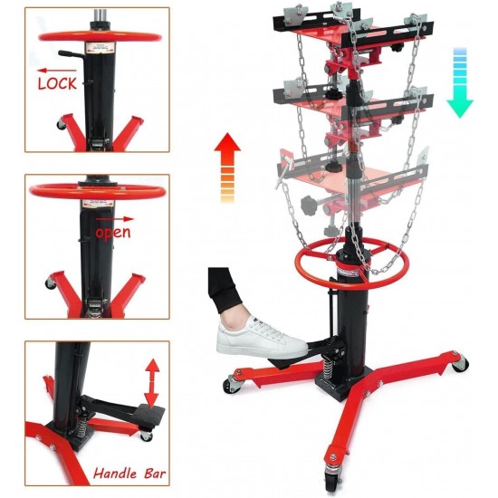 Transmission Jack 1660 lbs/ 0.75 Ton Capacity Hydraulic Telescopic Transmission Jack 34 - 70 Adjustable Height Telescoping Transmission Hydraulic with 360° Swivel Wheels Lift Hoist (Red)