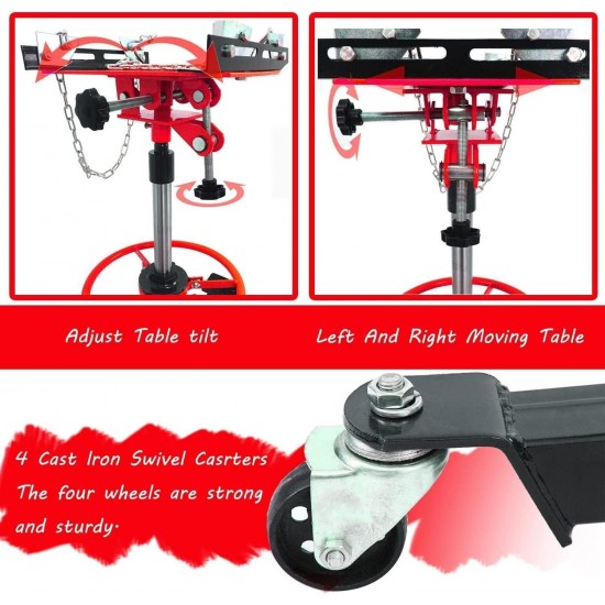 Transmission Jack 1660 lbs/ 0.75 Ton Capacity Hydraulic Telescopic Transmission Jack 34 - 70 Adjustable Height Telescoping Transmission Hydraulic with 360° Swivel Wheels Lift Hoist (Red)