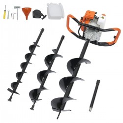 52CC 2 Stroke Earth Auger Post Fence Hole Digger, Gas Powered Earth Auger with 3pcs Ground Drill 4 6 8 Bit & 1 Extension Rod for Fences, Drilling & Planting