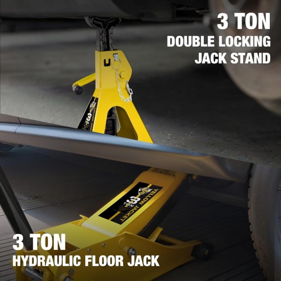 3 Ton Low Profile Hydraulic Floor Jack with 3 Ton Double Locking Jack Stands