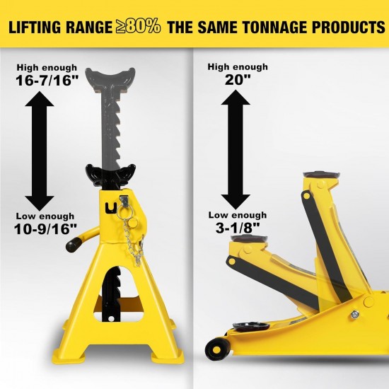 3 Ton Low Profile Hydraulic Floor Jack with 3 Ton Double Locking Jack Stands