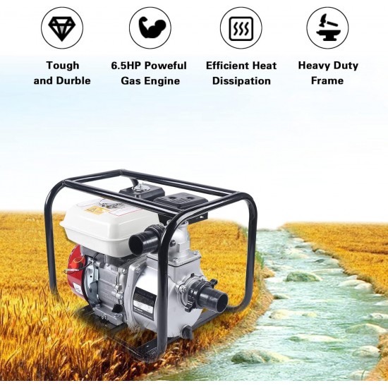 Gas Engine Water Pump, 6.5HP 210cc 158-Gpm 2-Inch Gasoline Engine Portable Water Pump, Pull Recoil Start System (6.5HP 210cc 158 Gpm)