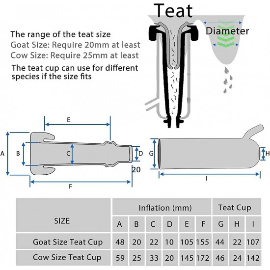 12L Cow Milking Machine (Classic Model) and Goat Milking Teat Cup Replacement (Tube Included)