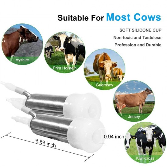 Cow Milker Machine Electric,Pulsation Vacuum Pump Cow Milker, Automatic Portable Livestock Milking Equipment,US Standard. (for Cow 3L)