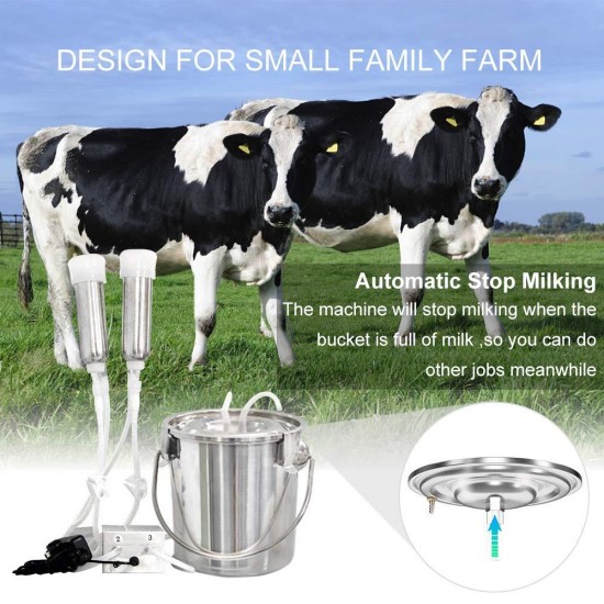 Cow Milker Machine Electric,Pulsation Vacuum Pump Cow Milker, Automatic Portable Livestock Milking Equipment,US Standard. (for Cow 3L)