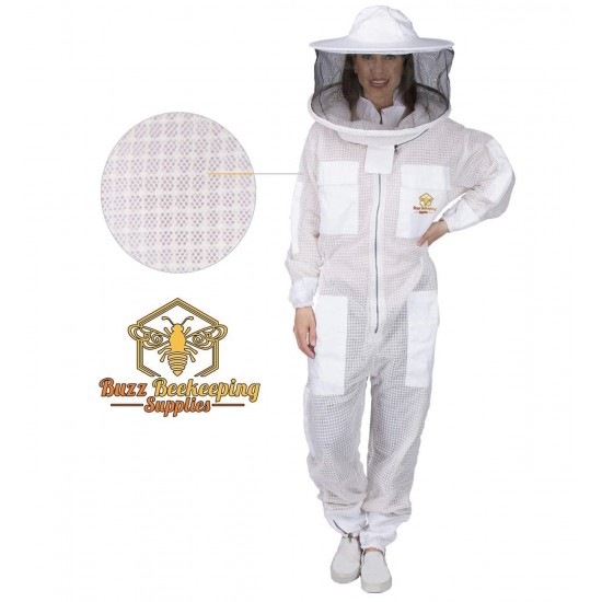 Ventilated Beekeeping Suit & Goatskin Gloves & Bee Family Stickers - YKK Metal Zippers - Men & Women - TOTAL PROTECTION - Self-Supporting Round Veil - Easily Take On & Off - 8 Pockets (Small)