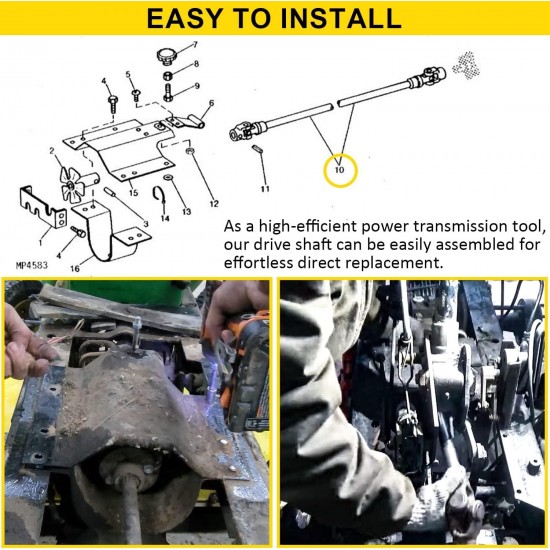 Drive Shaft Replacement for John Deere 317 Tractor AM37875 Driveshaft with Universal Joints Transmission Axle