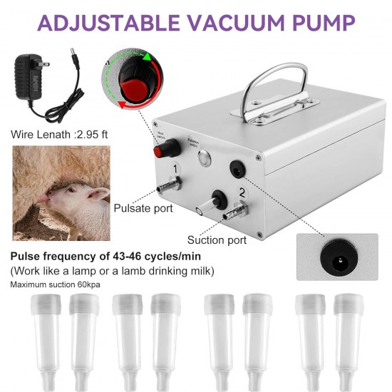 14L Cow Milking Machine, Portable Pulsation Vacuum Pump Electric Cow Milker, with Stainless Steel Milk Bucket & Auto Stop Check Valve （Upgrade Model）