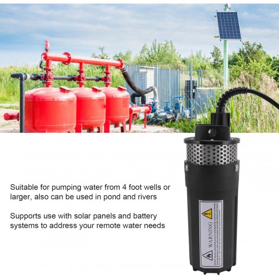 12V DC Solar Energy Water Pump, 1.72GPM/6.5LPM Flux Deep Well Submersible Pump 70m Lift, Dry Run, for Irrigation, Pond, Remote Water Needs, Outdoor Garden, Car Wash Bilge (Black)