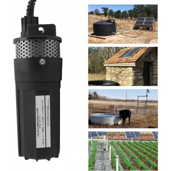 12V DC Solar Energy Water Pump, 1.72GPM/6.5LPM Flux Deep Well Submersible Pump 70m Lift, Dry Run, for Irrigation, Pond, Remote Water Needs, Outdoor Garden, Car Wash Bilge (Black)