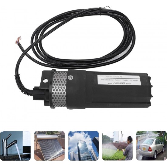 12V DC Solar Energy Water Pump, 1.72GPM/6.5LPM Flux Deep Well Submersible Pump 70m Lift, Dry Run, for Irrigation, Pond, Remote Water Needs, Outdoor Garden, Car Wash Bilge (Black)