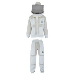 BeeProGear Ultra Ventilated Round Veil Jacket with Trouser White | 3 Layer Mesh Ventilated Beekeeping Trousers | Unisex Polycotton Beekeeper Jacket (X-Large)