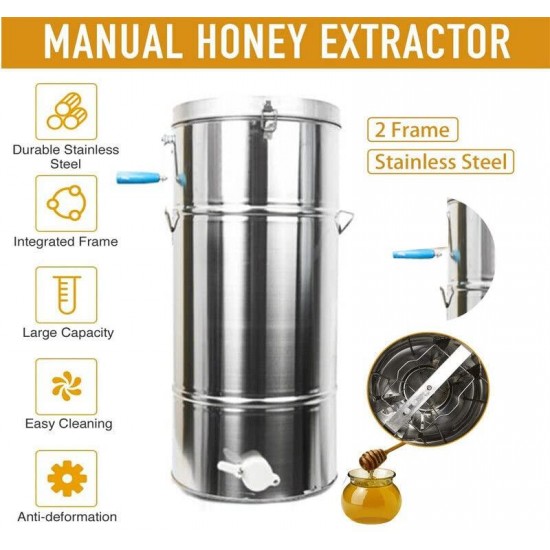 2 Frame Honey Extractor Separator, Manual Honey Extractor Stainless Steel Beekeeping Pro Extraction Apiary Centrifuge Equipment with Seal Snap Lock