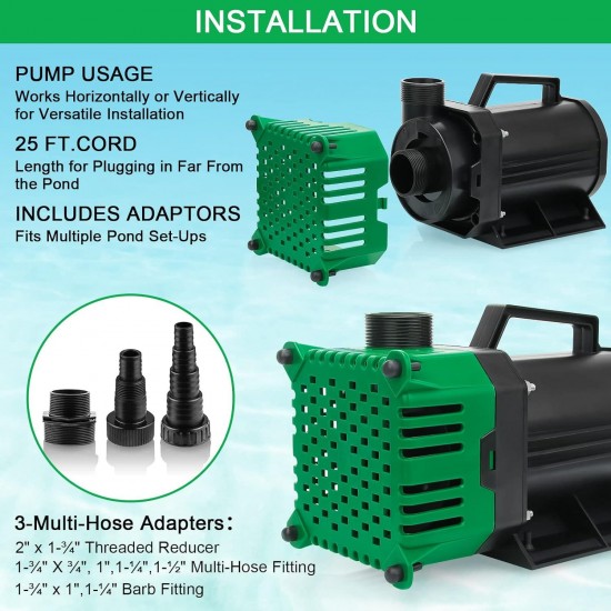 5500GPH Submersible Water Pump 460W Pond Pump with 25ft Power Cord & Pump Barrier Bag Ultra Quiet Aquarium Pump High Flow Water Fountain Pump for Waterfall Koi Pond Fish Tank Hydroponic