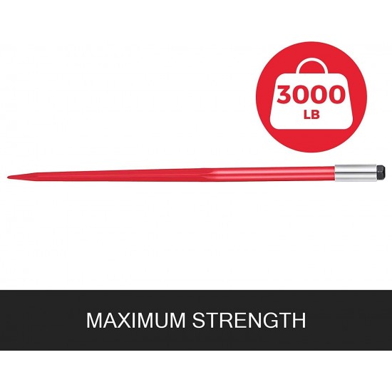 Pair Hay Spear 49 Bale Spear 3000 lbs Capacity, Bale Spike Quick Attach Square Hay Bale Spears 1 3/4, Red Coated Bale Forks, Bale Hay Spike with Hex Nut & Sleeve for Buckets Tractors Loaders